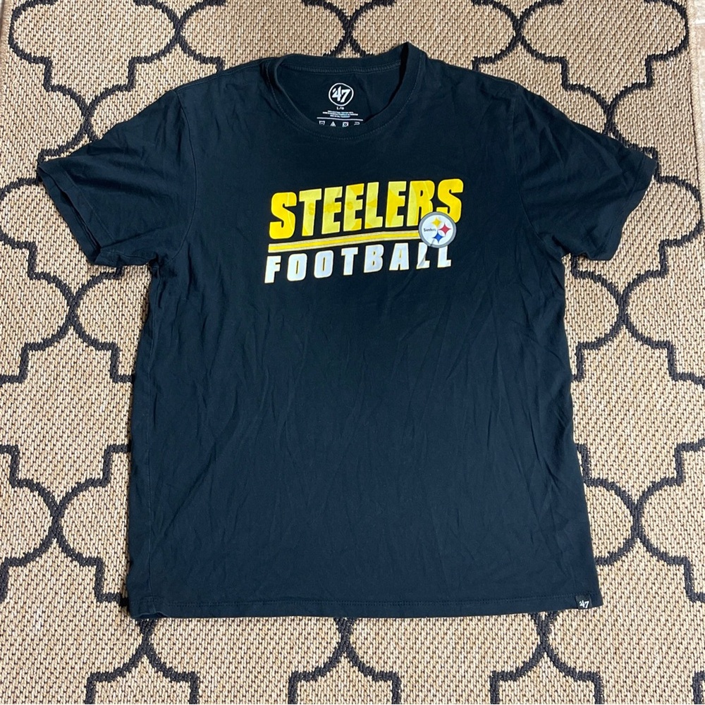 Pittsburgh Steelers Shirt Large 47 Brand Black Short Sleeve Football NFL Logo
